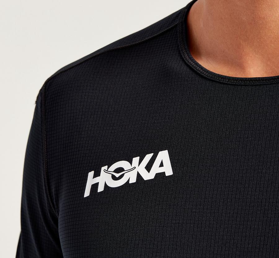 Top Hoka One One Hombre - Performance Short Sleeve - Negras - QKG476932